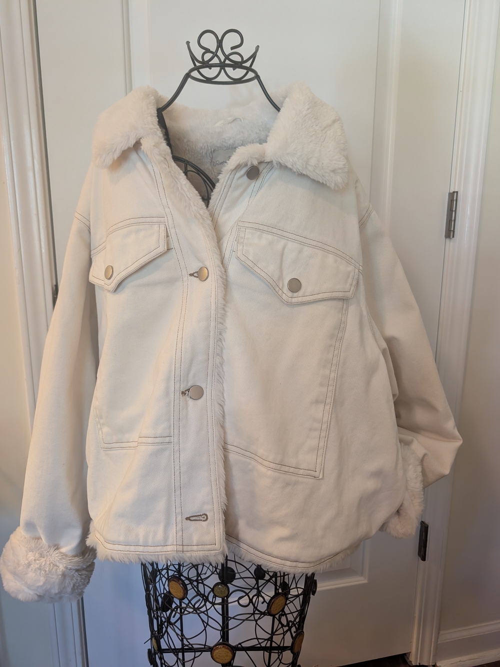 Ivory Faux-Shearling Trim Ski Jacket